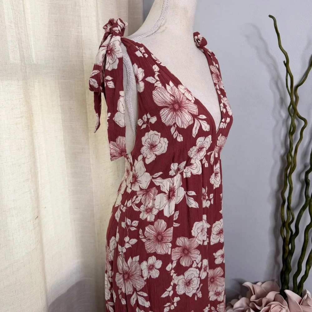 Abercrombie & Fitch Maxi Dress Floral Tie-Shoulder Plunge Neck Women's Small